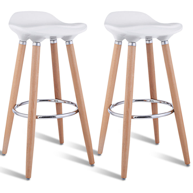 Set of 2 ABS Bar Stool Breakfast Barstool w/ Wooden Legs Kitchen Furniture White