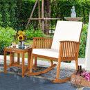 2PCS Acacia Wood Patio Rocking Chair Table Set Rocker Cushioned Coffee Table