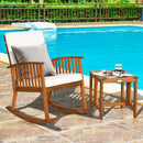 2PCS Acacia Wood Patio Rocking Chair Table Set Rocker Cushioned Coffee Table