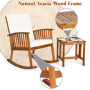 2PCS Acacia Wood Patio Rocking Chair Table Set Rocker Cushioned Coffee Table