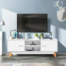 Modern TV Stand Entertainment Center Console Cabinet Stand 2 Doors Shelves White Wood Living Room Furniture HW60413