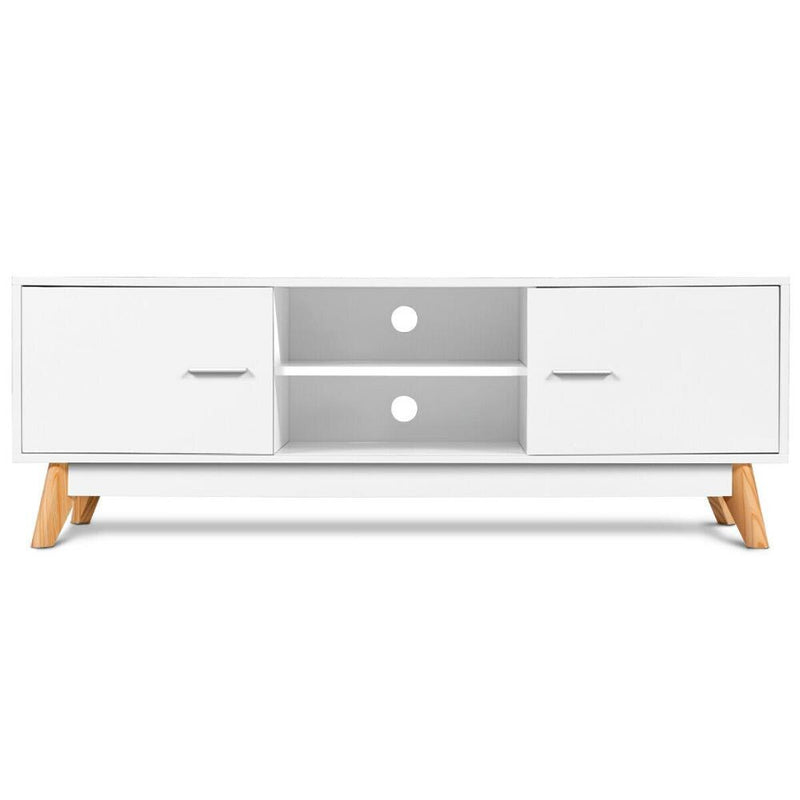 Modern TV Stand Entertainment Center Console Cabinet Stand 2 Doors Shelves White Wood Living Room Furniture HW60413