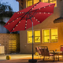 10ft Patio Solar Umbrella LED Patio Market Steel Tilt W/ Crank (Burgundy)