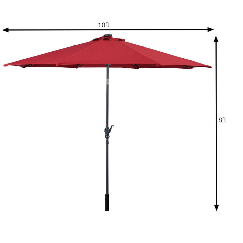 10ft Patio Solar Umbrella LED Patio Market Steel Tilt W/ Crank (Burgundy)