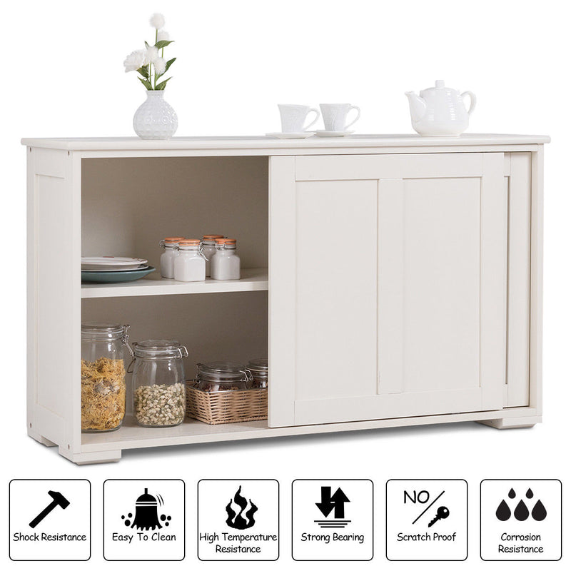 Kitchen Storage Cabinet Sideboard Buffet Cupboard Wood Sliding Door Pantry