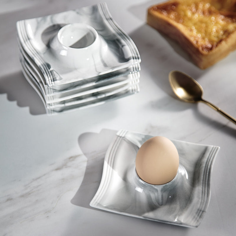 6-Piece Grey Marble Pattern Porcelain Ceramic Egg Cup, Egg Stand