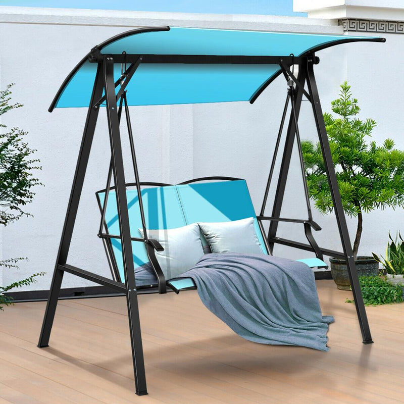 Outdoor 2-Seat Swing Loveseat Canopy Patio Porch Steel Hanging Swing