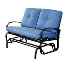 Glider Outdoor Patio Rocking Bench Loveseat Cushioned Seat Steel Frame Blue HW51783NY