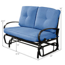 Glider Outdoor Patio Rocking Bench Loveseat Cushioned Seat Steel Frame Blue HW51783NY