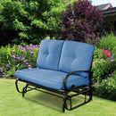 Glider Outdoor Patio Rocking Bench Loveseat Cushioned Seat Steel Frame Blue HW51783NY