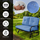 Glider Outdoor Patio Rocking Bench Loveseat Cushioned Seat Steel Frame Blue HW51783NY