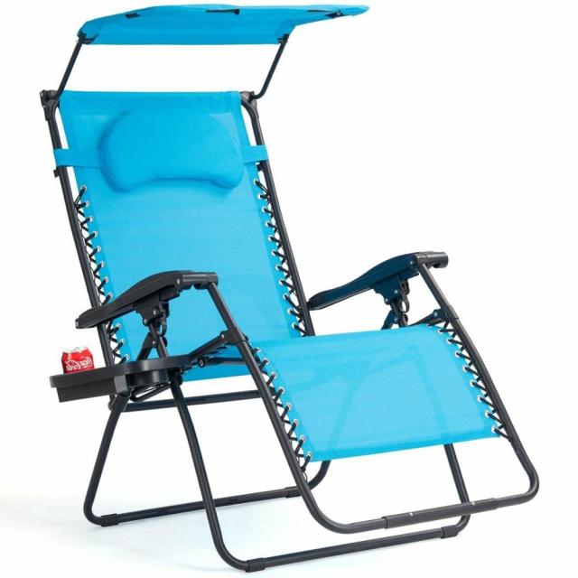 Folding Recliner Zero Gravity Lounge Chair W/ Shade Canopy Cup Holder OP3567