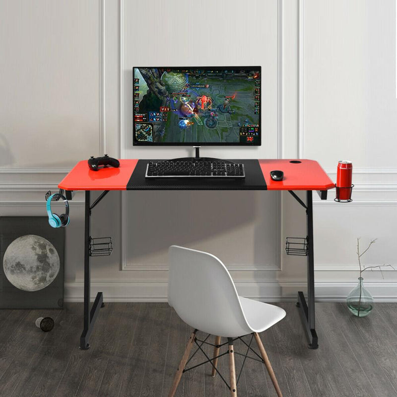 47 inch Gaming Desk Z Shape Computer Desk w/ Storage for Cup Headphone Speaker HW64030
