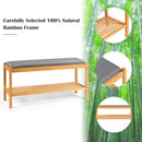 Bamboo Shoe Bench Rack W/Cushion Upholstered Padded Seat Storage Bench