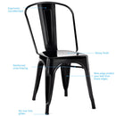 Set of 4 Distressed Style Dining Side Chair Stackable Bistro Cafe Metal Black
