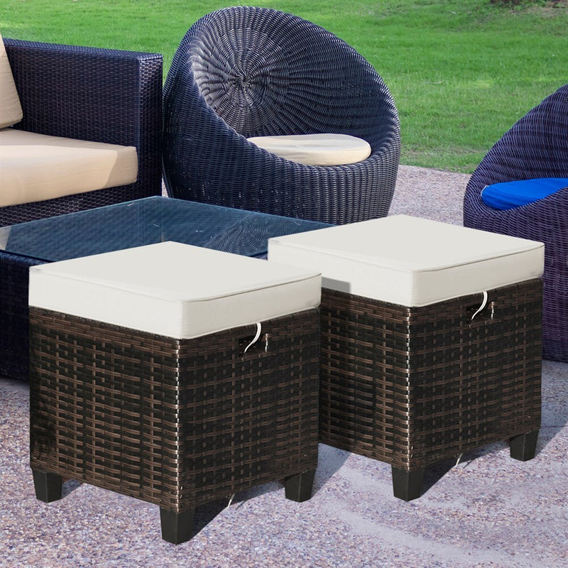 4PCS Patio Rattan Ottoman Cushioned Seat Foot Rest Coffee Table 2*HW63237