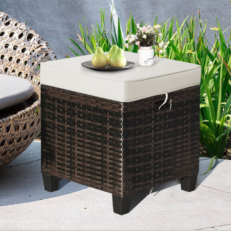4PCS Patio Rattan Ottoman Cushioned Seat Foot Rest Coffee Table 2*HW63237