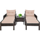 5 PCS Patio Rattan Wicker Furniture Set Sofa Ottoman Coffee Table Cushioned Yard HW63771