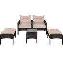 5 PCS Patio Rattan Wicker Furniture Set Sofa Ottoman Coffee Table Cushioned Yard HW63771