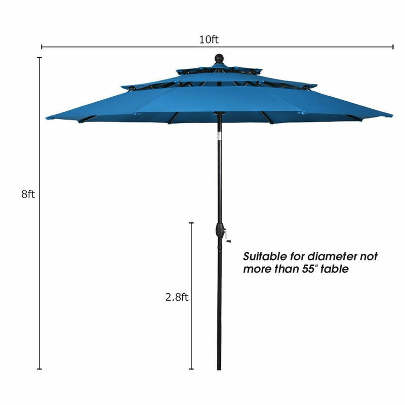 10ft 3 Tier Patio Market Umbrella Aluminum Sunshade Shelter Double Vented