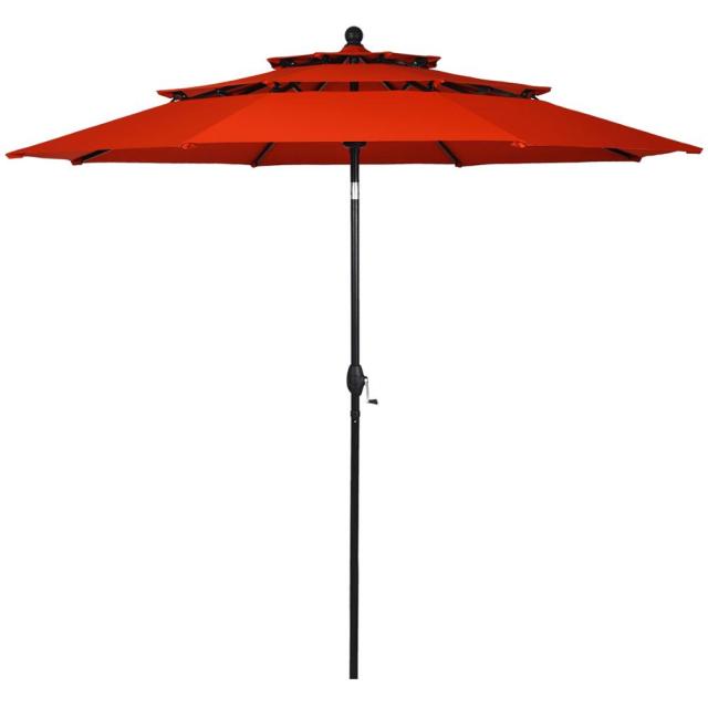10ft 3 Tier Patio Market Umbrella Aluminum Sunshade Shelter Double Vented