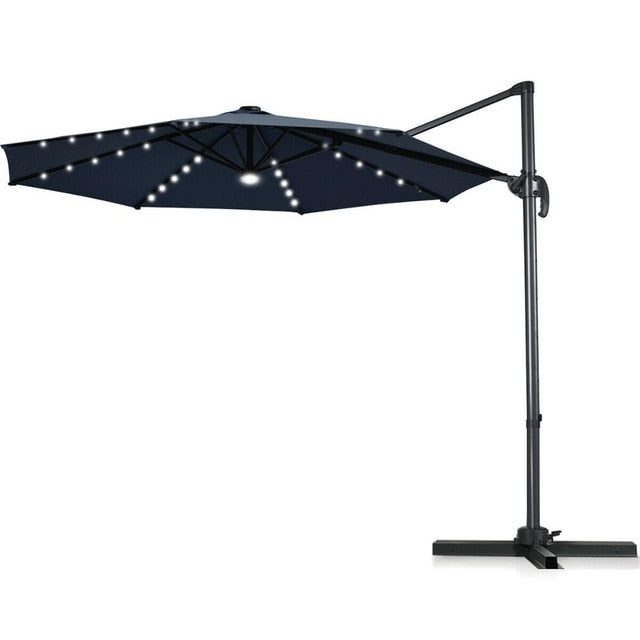 10ft Solar LED Cantilever Offset Patio Umbrella 360° Rotation Aluminum Outdoor OP70280