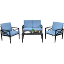 4PCS Patio Furniture Set Aluminum Frame Cushioned Sofa Chair Coffee Table Blue HW65783+