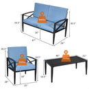 4PCS Patio Furniture Set Aluminum Frame Cushioned Sofa Chair Coffee Table Blue HW65783+