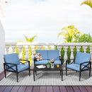 4PCS Patio Furniture Set Aluminum Frame Cushioned Sofa Chair Coffee Table Blue HW65783+