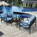 4PCS Patio Furniture Set Aluminum Frame Cushioned Sofa Chair Coffee Table Blue HW65783+