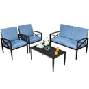 4PCS Patio Furniture Set Aluminum Frame Cushioned Sofa Chair Coffee Table Blue HW65783+