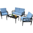 4PCS Patio Furniture Set Aluminum Frame Cushioned Sofa Chair Coffee Table Blue HW65783+