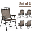 Set of 4 Patio Folding Chairs Sling Portable Dining Chair Set w/ Armrest OP70338