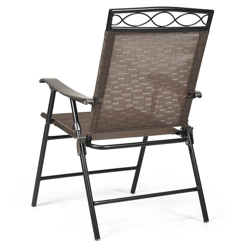 Set of 4 Patio Folding Chairs Sling Portable Dining Chair Set w/ Armrest OP70338