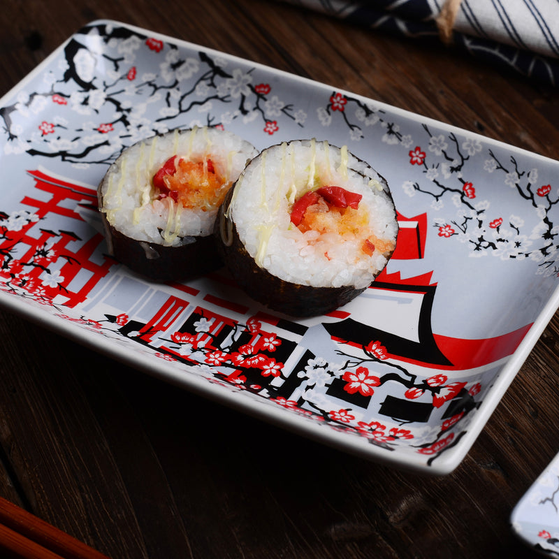 Japanese Style Porcelain Sushi Plate Set with Gift Box