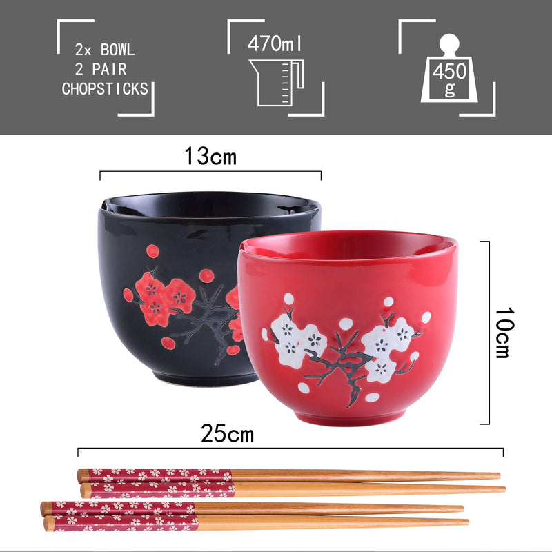 2-Piece Special Design Japanese Style 470ML Porcelain Bowl Set