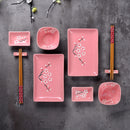 Japanese Style Pink Porcelain Sushi Set with Gift Box