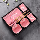 Japanese Style Pink Porcelain Sushi Set with Gift Box
