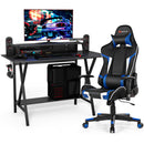 Gaming Computer Desk & Massage Gaming Chair Set w/Monitor Shelf Power Strip HW66033+HW66185