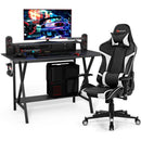 Gaming Computer Desk & Massage Gaming Chair Set w/Monitor Shelf Power Strip HW66033+HW66185