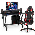 Gaming Computer Desk & Massage Gaming Chair Set w/Monitor Shelf Power Strip HW66033+HW66185