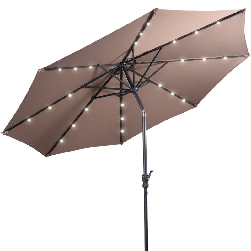 10ft Patio Solar Umbrella LED Patio Market Steel Tilt w/ Crank Outdoor (Tan) OP2805TN