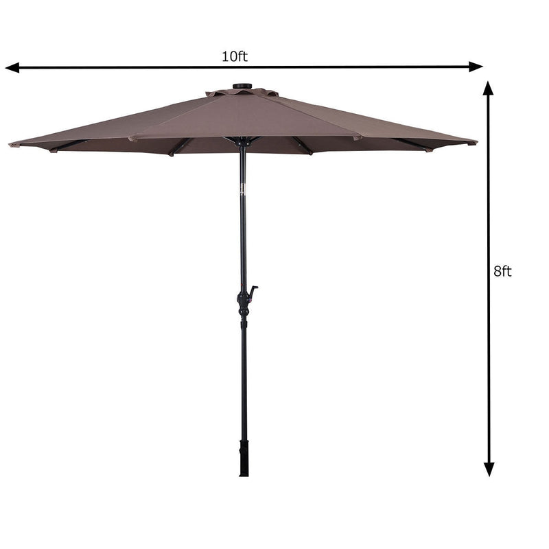 10ft Patio Solar Umbrella LED Patio Market Steel Tilt w/ Crank Outdoor (Tan) OP2805TN