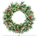 24" Pre-lit Flocked Artificial Christmas Spruce Wreath w/ 50 LED Lights & Timer CM22791