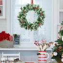 24" Pre-lit Flocked Artificial Christmas Spruce Wreath w/ 50 LED Lights & Timer CM22791