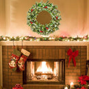 24" Pre-lit Flocked Artificial Christmas Spruce Wreath w/ 50 LED Lights & Timer CM22791