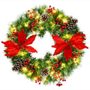 24" Pre-lit Artificial Christmas Wreath Battery Operated w/ 50 LED Light & Timer CM22820
