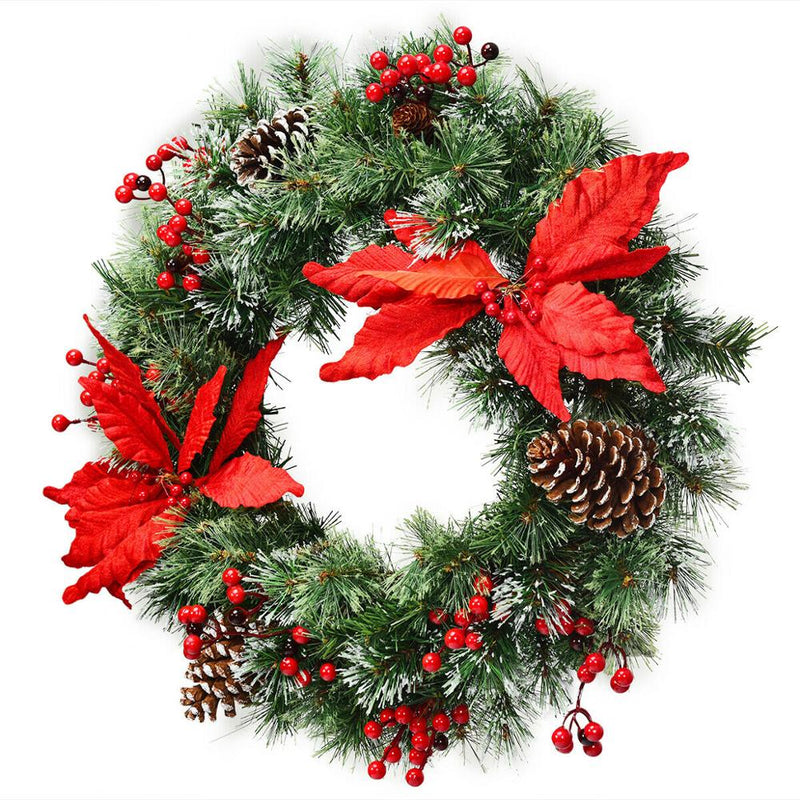 24" Pre-lit Artificial Christmas Wreath Battery Operated w/ 50 LED Light & Timer CM22820