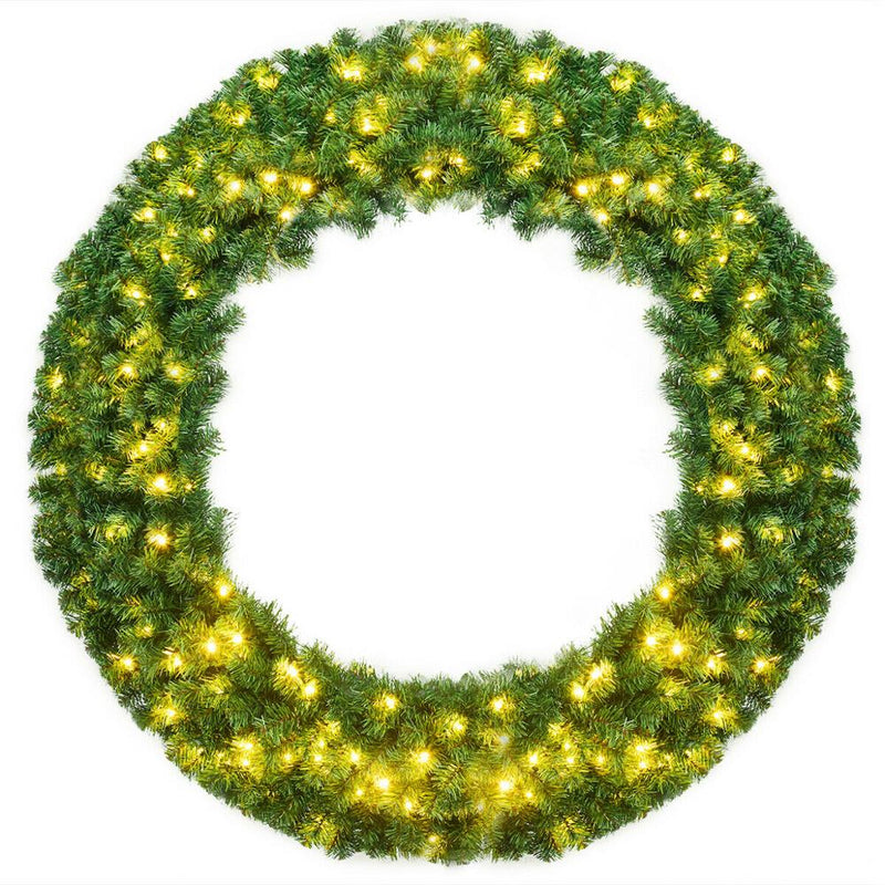 48" Pre-lit Cordless Artificial Christmas Wreath 714 Tips w/ 200 LED Light & Timer CM22821