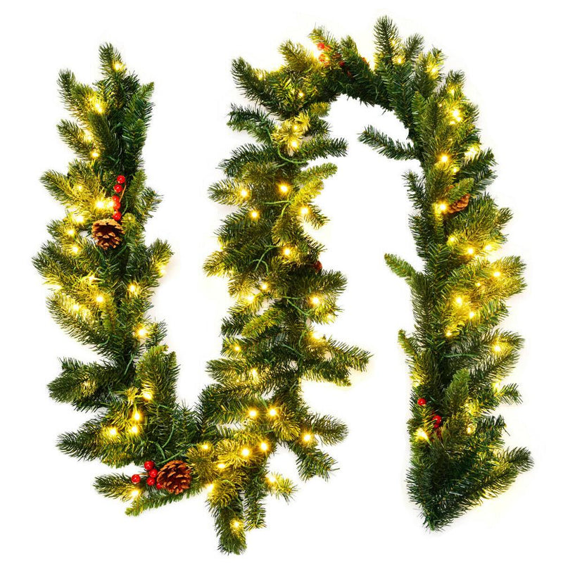 9Ft Pre-lit Artificial Christmas Garland Red Berries w/ 100 LED Lights & Timer CM22798